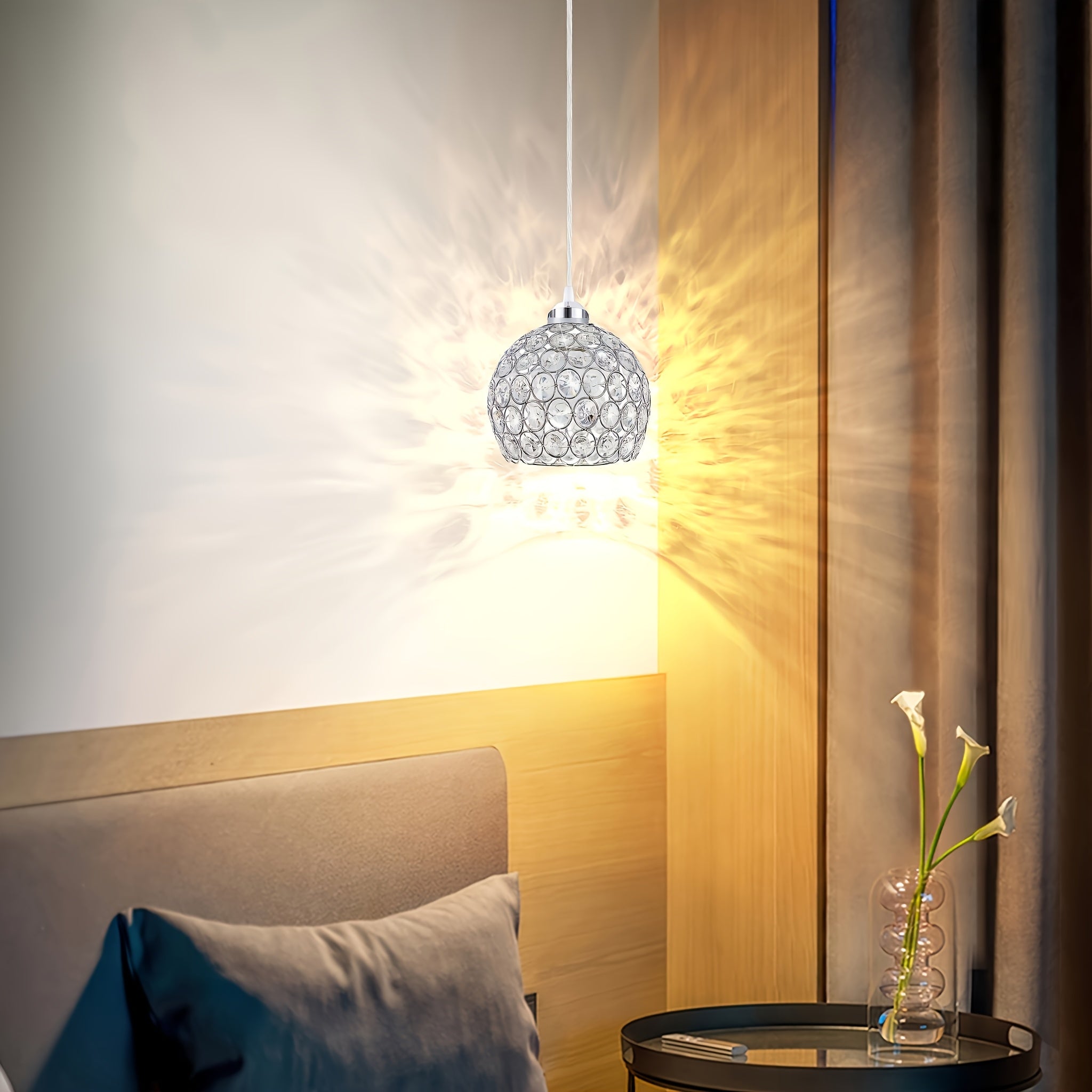 Elegant silver crystal chandelier - modern pendant light, suitable for dining room, kitchen island, bedroom and living room decoration, semi-flush mount installation, ceiling pendant light (bulb not included)