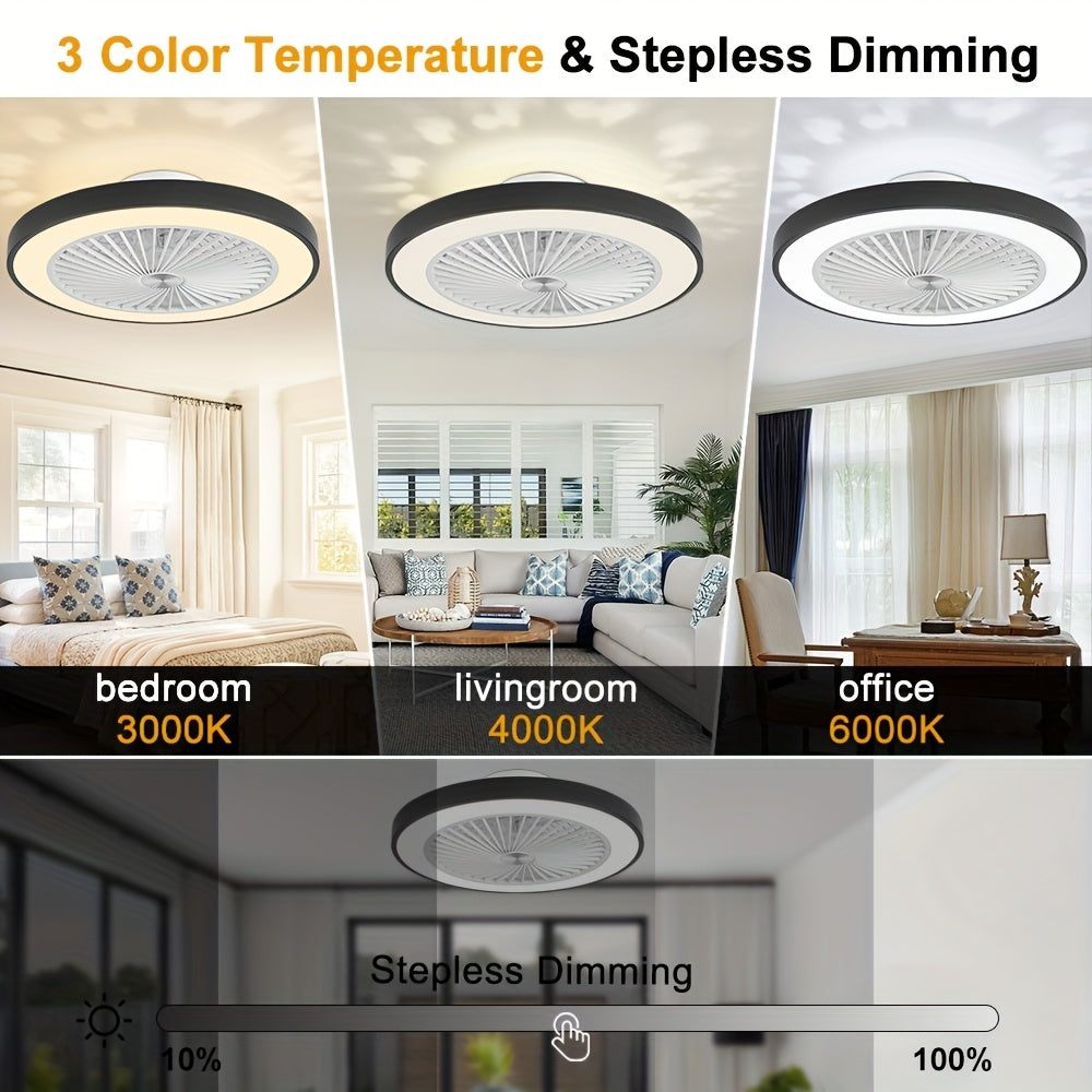 20 Inch Ceiling Fan with Light, Modern Low Profile, Upgraded Flush Mount Ceiling Fan, 6 Speeds, Dimmable LED & Quiet Motor, Ideal for Bedroom Living Room