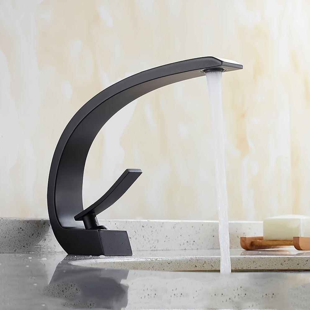 Single Handle Mixer Faucet for Bathroom Sink - Waterfall Design, Hot & Cold Water, Includes 2 US Standard 9/16" Hoses - Available in Matte Black, Brushed Nickel & Polished Chrome