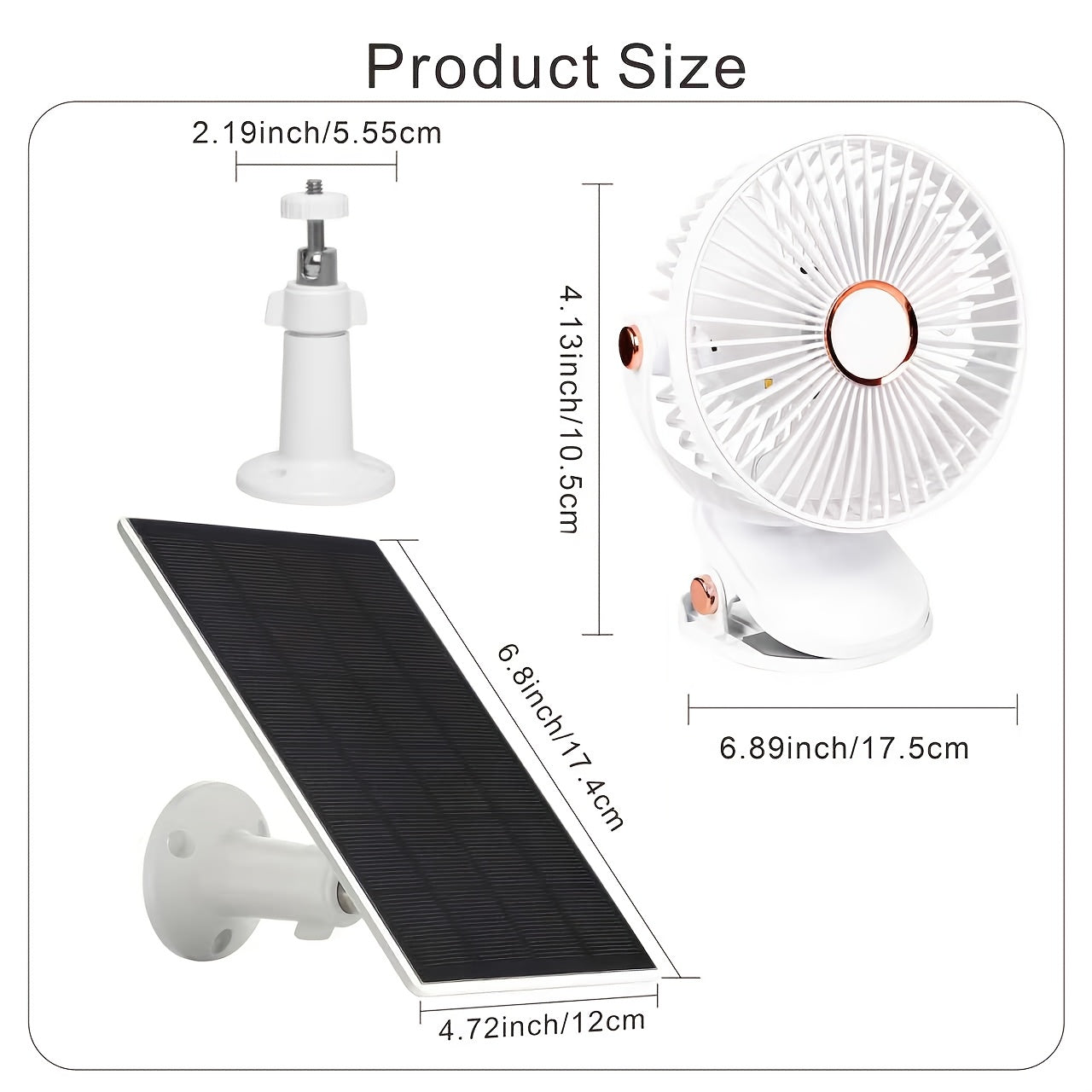 Solar Camping Fan Light - 5-Speed Rechargeable Clip-On Fan, Dual Power Supply (Solar & Battery), Built-in Rechargeable Lithium Battery, USB Charging Port and 5V Solar Panel - Multi-Scene Use: Picnic, Hiking, Fishing and Indoor Home Use During Hurricanes