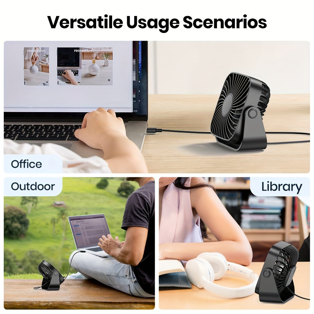TOPK K52 Portable Mini USB Desktop Fan, High-Quality Brushless Motor, 4ft (1.2m) Cable, Ultra-Quiet & Strong Airflow, Stylish Personal Mini Desk Fan for Bedroom, Travel, Outdoor, Home, Office & Makeup
