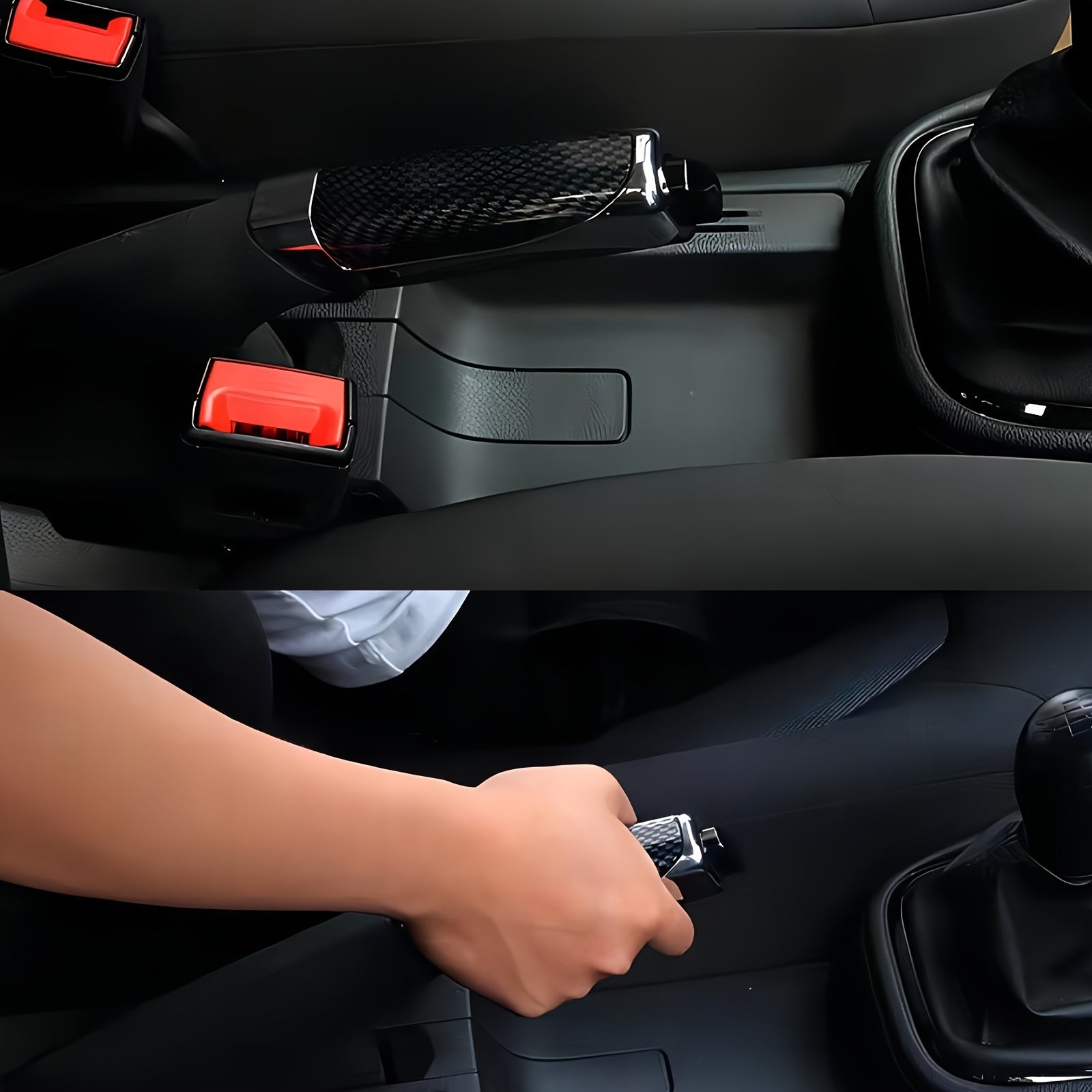 Universal Handbrake Cover, ABS Plastic Material, Carbon Fiber Look Design, Aimed at Enhancing SUV Interior, Compatible with Multiple Car Models