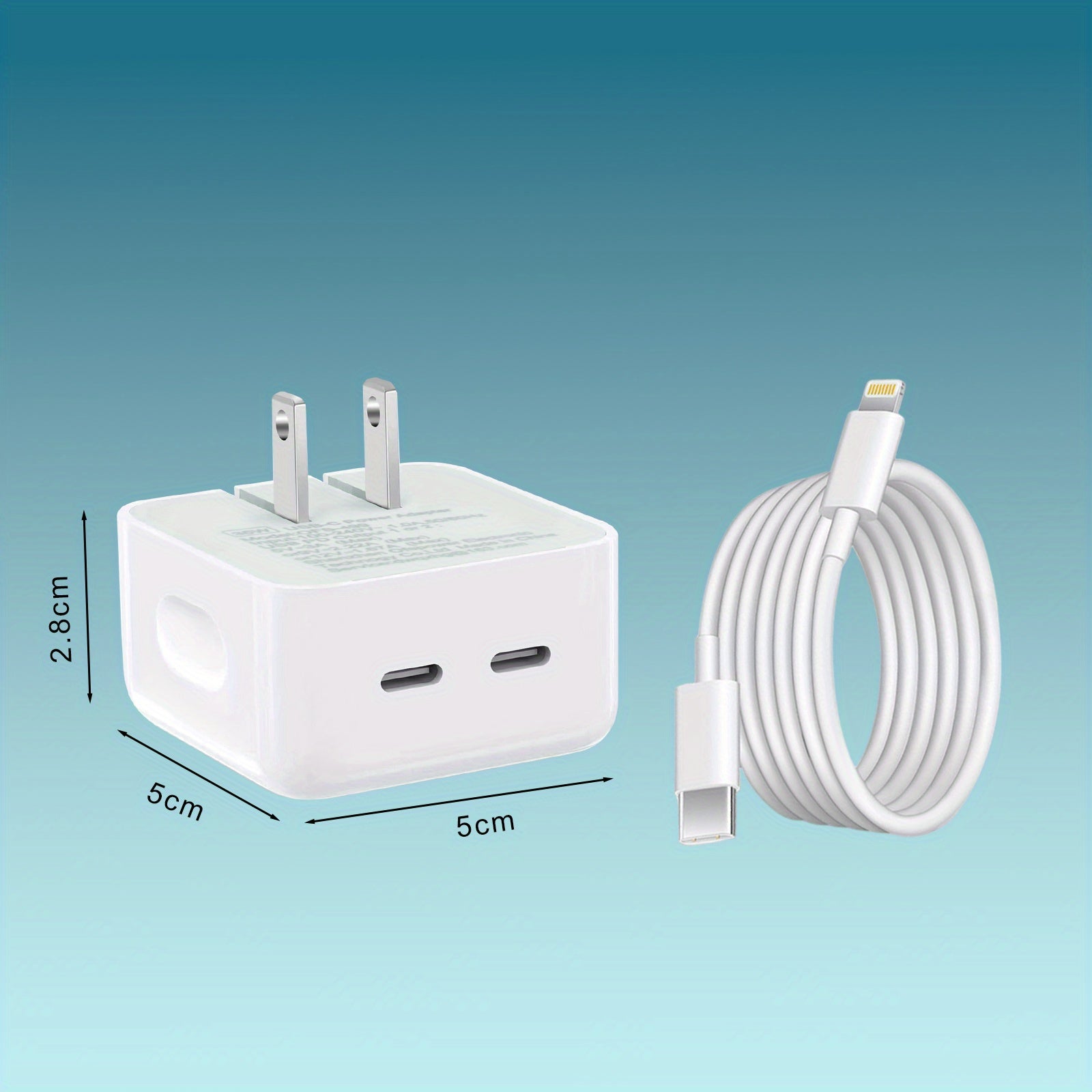 Foldable Dual USB-C Fast Charger - PD Power Adapter, Compatible [MFi Certified] for l Phone 13/ 14 Pro Max & More 4ft Fast Charging Cable Compact Wall Charger