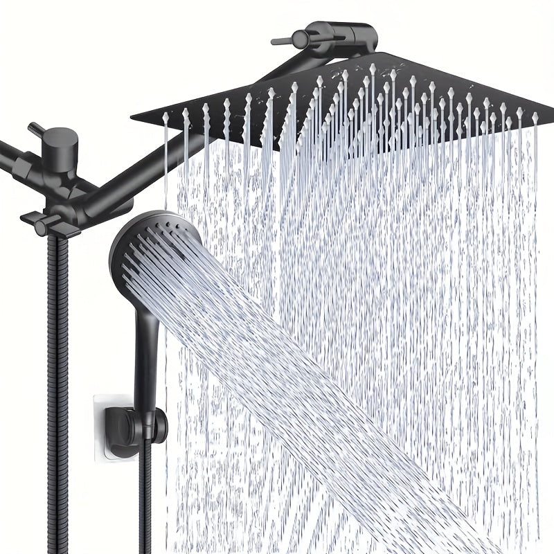 Shower Head - 8" High Pressure Rain Shower Head & Handheld Combo with 11" Extension Arm, 5-Setting Adjustable Leak-Proof, with Holder/Hose, Height & Angle Adjustable
