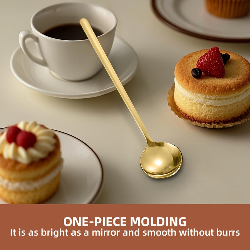 8-Piece Stainless Steel Long Handle Spoons Set - Gold Coffee Stirring Spoons & Tea Spoons, Elegant Home & Kitchen Utensils