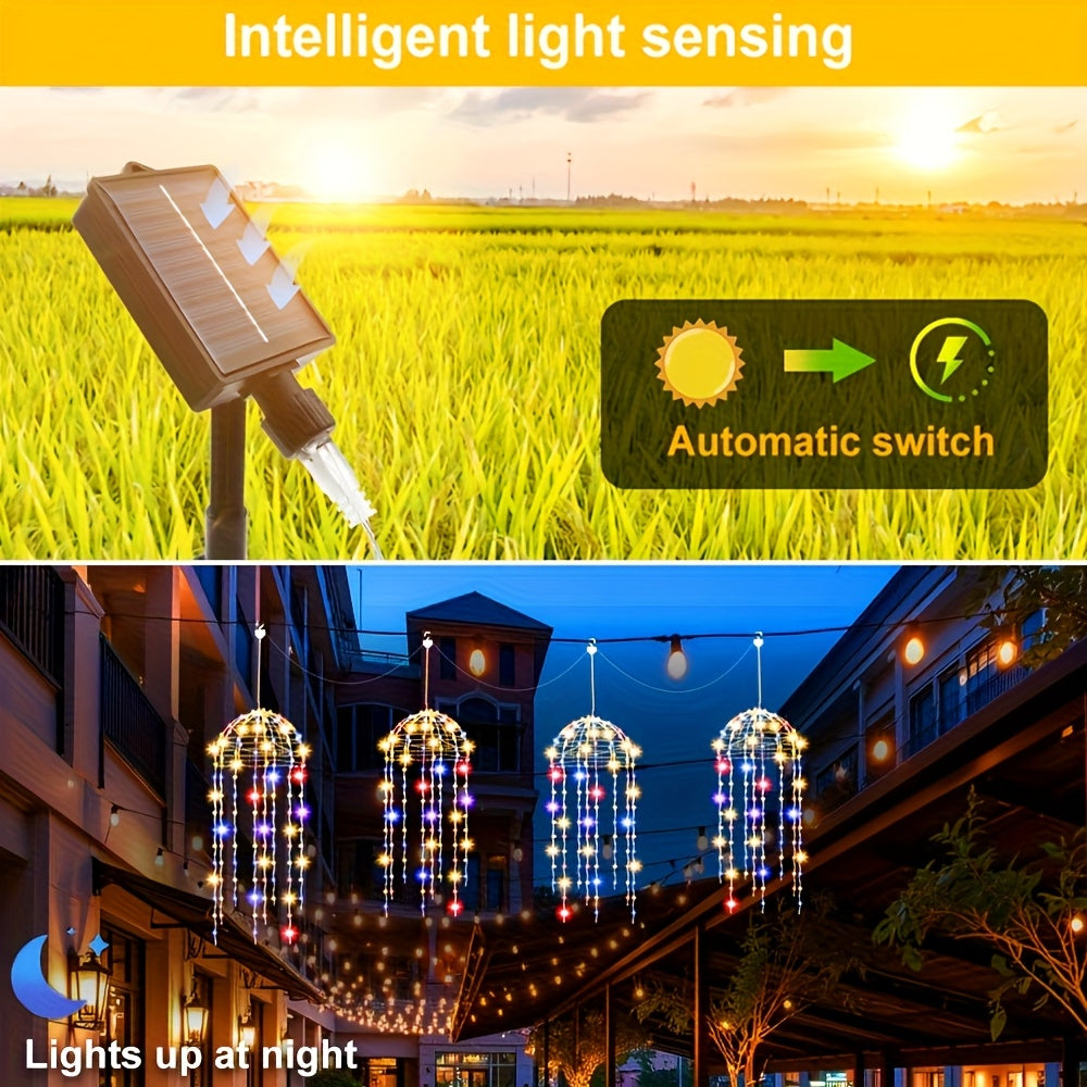 4-Pack Solar Jellyfish Light, Semi-Circular Jellyfish Shaped Light, 8 Lighting Modes, Outdoor Home Garden Decoration, Wedding Decoration, Create Romantic Atmosphere, Christmas Decorative Light, Outdoor Lantern, Hanging Light