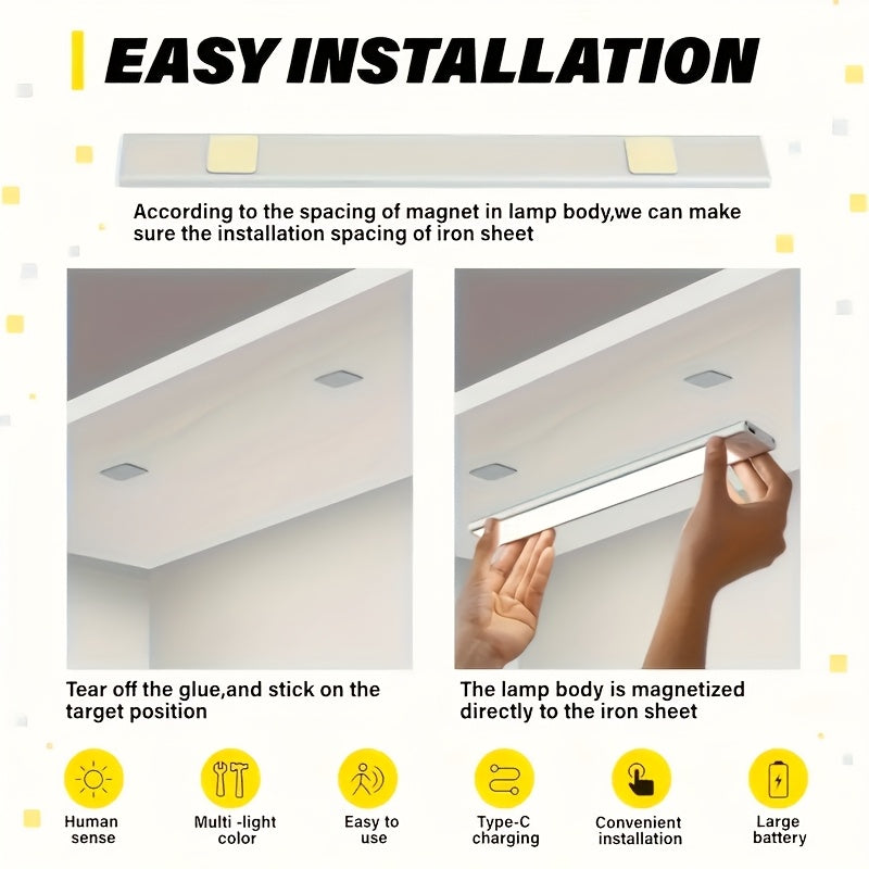 [Magnetic LED light] 2-pack rechargeable magnetic LED motion sensor light | wireless, adjustable brightness and color, cabinet light, wardrobe lighting, stylish modern design | available in 7.87in / 11.8in / 15.7in lengths