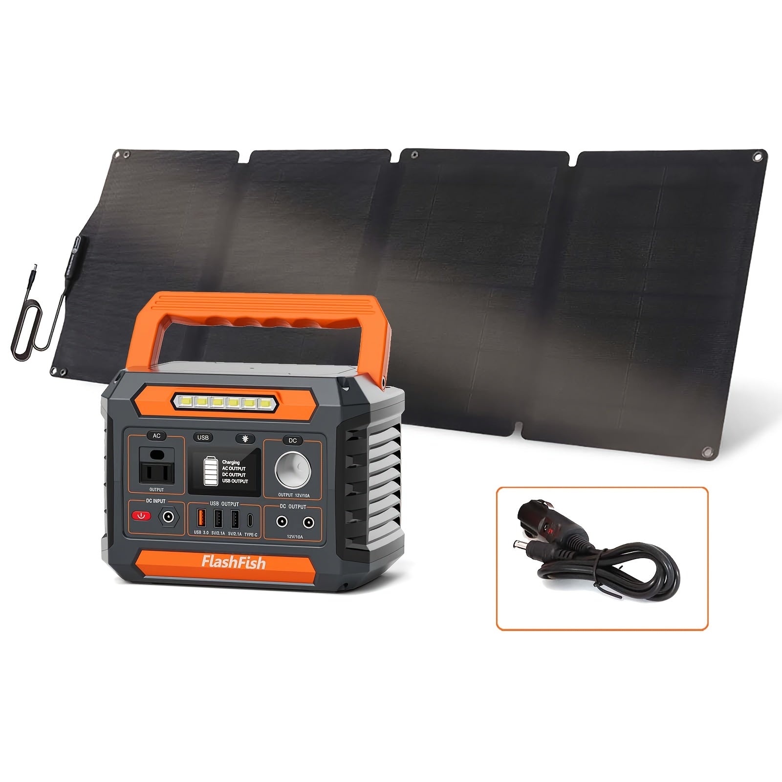 Flashfish 便攜式電源站鋰電池組，120W/150W/200W 便攜式太陽能發電機站，60W/100W 太陽能板可選，151Wh 鋰電池備用電源，具備 110V AC USB DC 輸出，適用於家庭緊急情況、戶外露營、露營車、釣魚