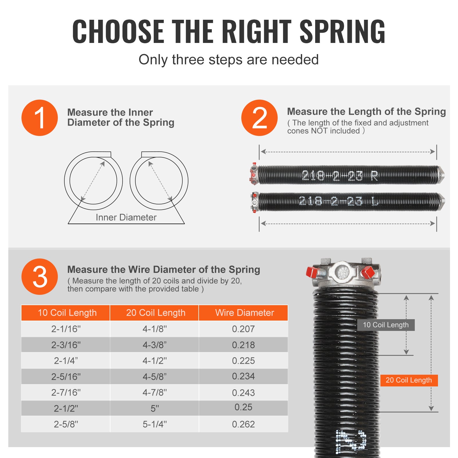 Garage Door Torsion Spring, 16,000 Cycles, 0.25 x 2 x 30in / 0.207 x 2 x 22in / 0.218 x 2 x 24in / 0.218 x 2 x 23in, with Non-Slip Winding Bars, Installation Tools and Gloves, Electrophoretic Coating, for Replacement