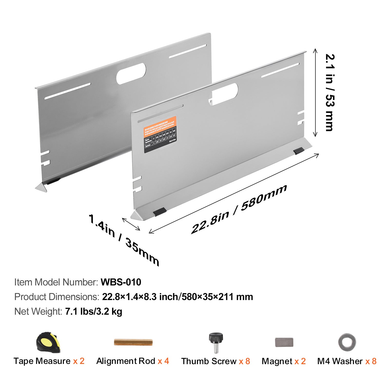 VEVOR Wheel Alignment Tool, 2 Pack Alignment Tool Front Toe Plates, Stainless Steel Front Toe Angle Measuring Tool Plate, 4 Alignment Rods and Magnetic Grooves, Includes Measuring Tape and Conversion Chart