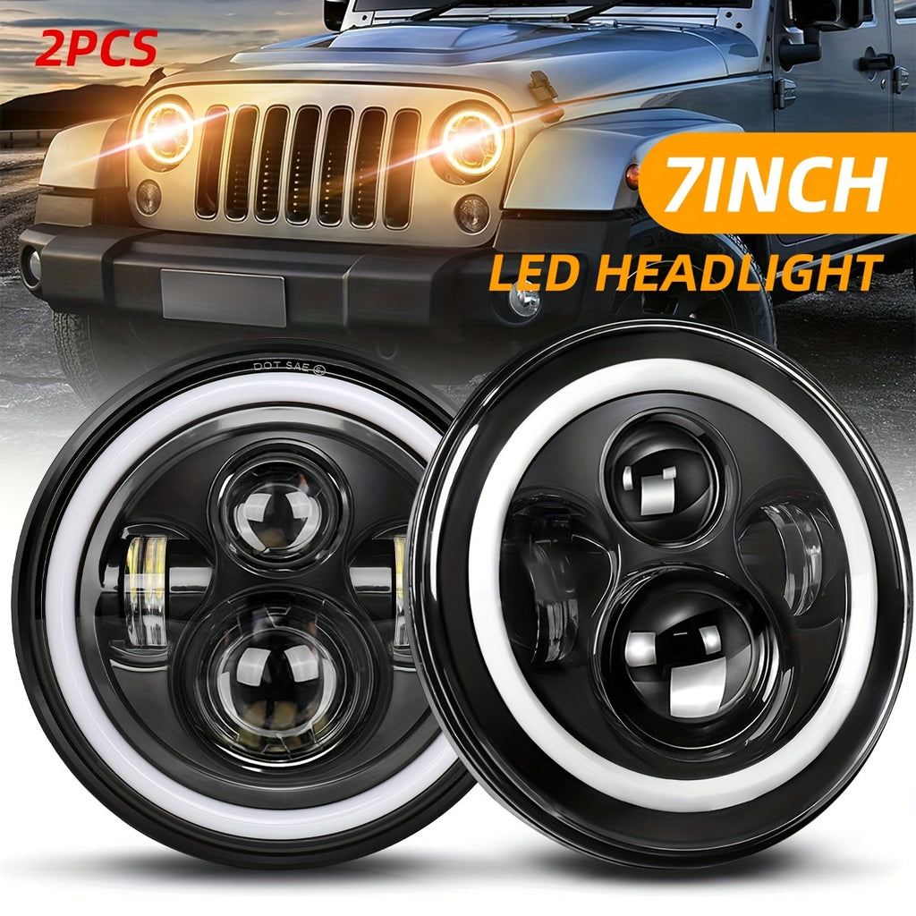 2 Pcs 7-Inch Round LED Headlights with Colorful Daytime Running Lights and Amber/Blue/Green/Red/Pink Turn Signal Lights, High/Low Beam for JEEP Wrangler JK TJ CJ
