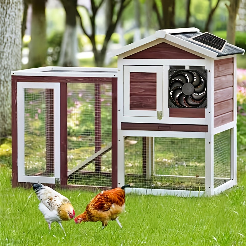 10W Portable Solar Panel with Two Cooling Fans, Intake or Exhaust Fan, Outdoor Ventilation Equipment for Pet Houses, Chicken Coops, Garages, Camping Windows, Dog Houses, Sheds and Outdoor Spaces (No Battery Needed)