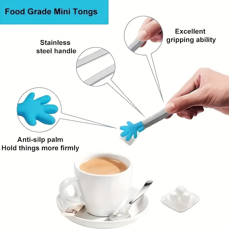 One Silicone Mini Tongs - 5-Inch Handle, Colorful Small Clips for Food, Ice Cubes, Fruit, Sugar, BBQ, Kitchen