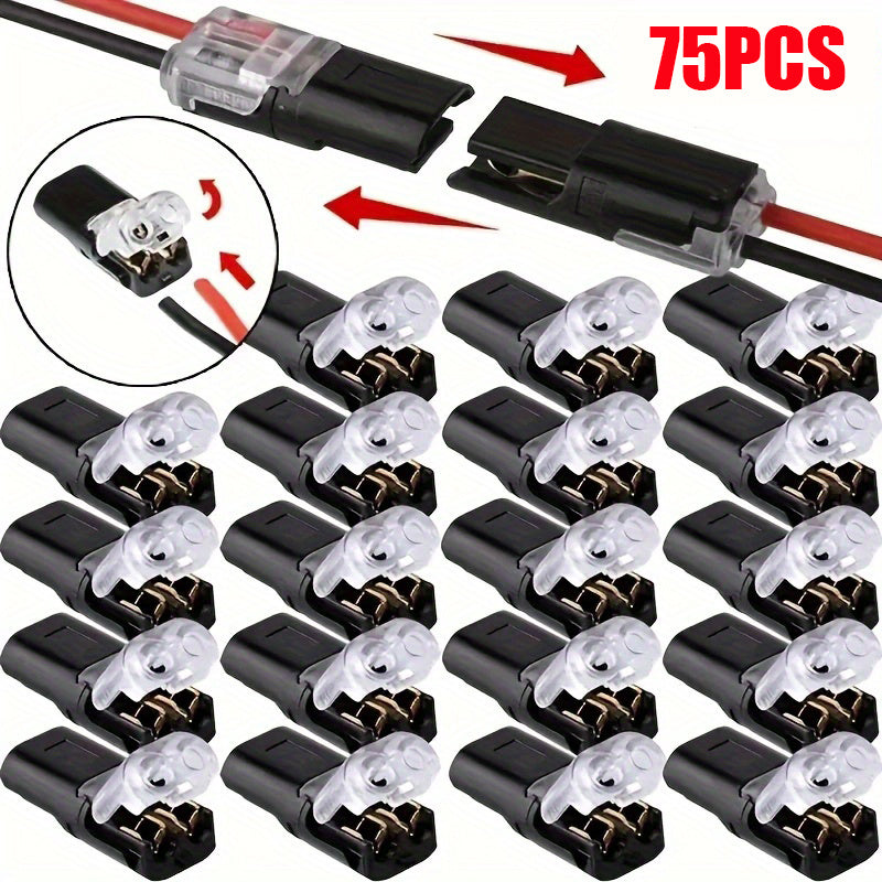 Black Terminals, 15/30/75PCS Pluggable Universal Quick Splice Connectors, Solderless & Stripless Quick Terminal Connection