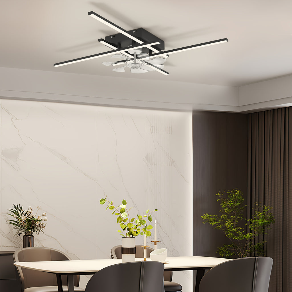 Modern LED Ceiling Fan with Light and Remote Control, Black Sputnik Semi-Flush Mount Ceiling Fan, Modern Chandelier Lighting Fixture for Bedroom Living Room Dining Room Kitchen Office