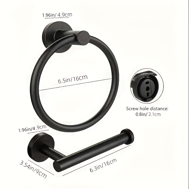 2PCS Stylish Bathroom Accessory Set - Stainless Steel Towel Ring & Toilet Paper Holder Set, Wall Mount Bathtub Accessories, Includes Tissue Holder & Round Towel Ring, Christmas Gift
