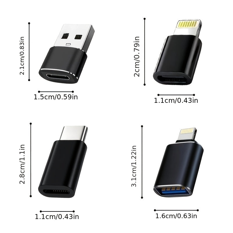 8pcs iPhone Charging Adapter Set with Lightning/Type-C/USB Ports for USB Flash Drive Data Transfer