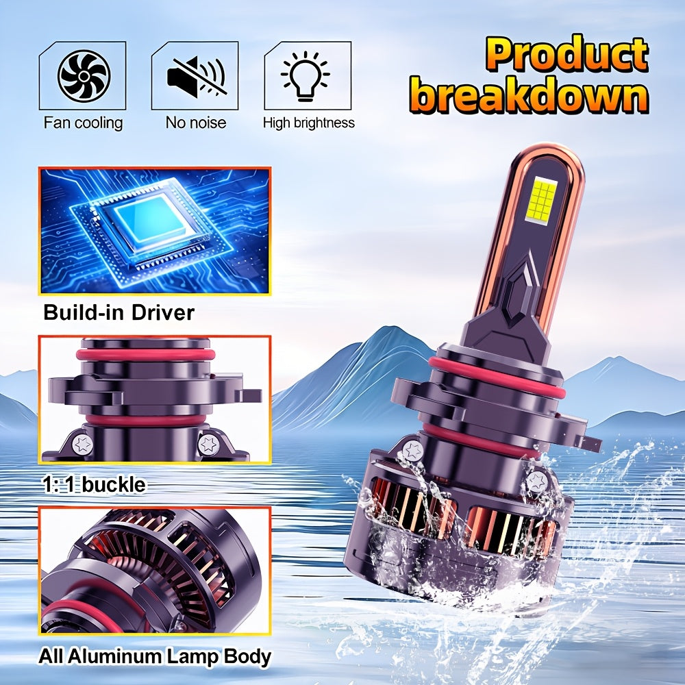 2-Pack LED Car Lights, Compatible with H11/H7/H4/H1, 9005/9006/9012 - 50000LM, 300W High/Low Beam, 7500K Cool White Light, Equipped with 12000 RPM Turbo Cooling Fan, Fits Various Vehicle Models, No Battery Needed