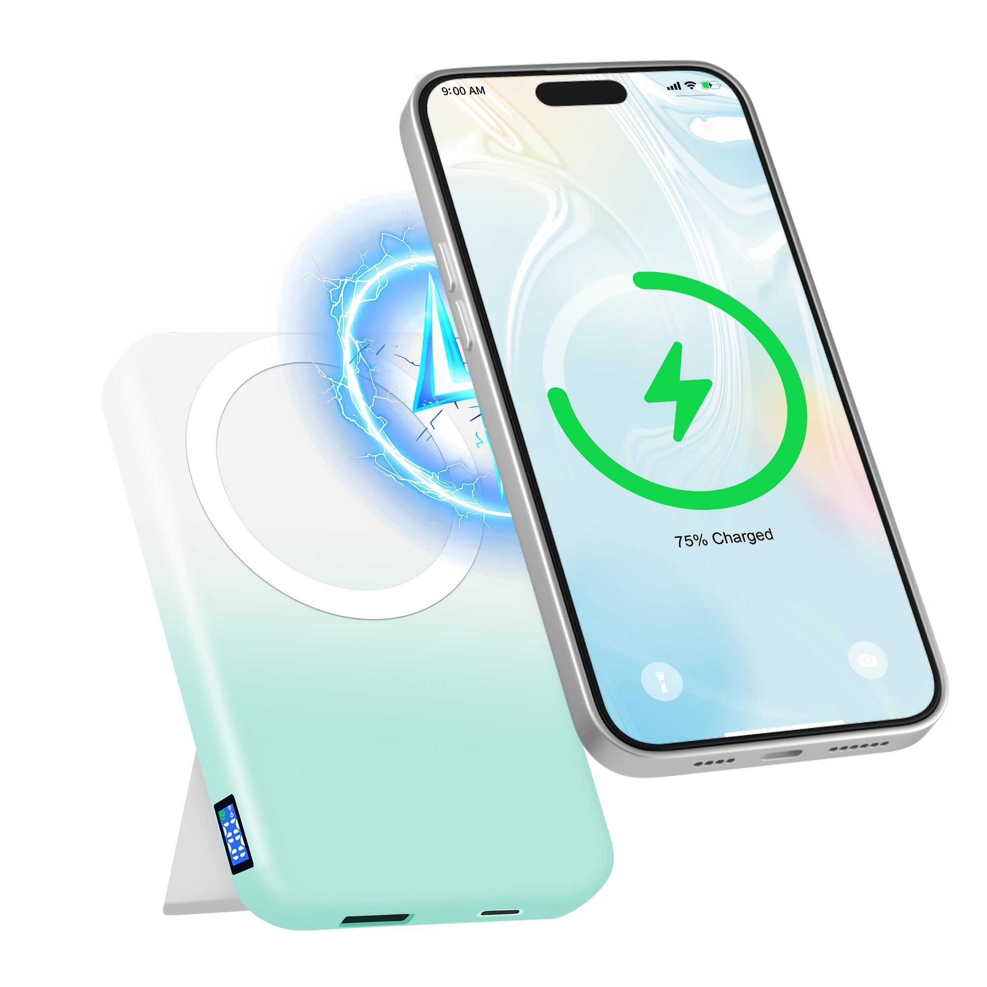 10000mAh Magnetic Stand Power Bank | Portable Ultra-Thin, 22.5W Wireless Fast Charging, USB Type-C, Universal Charger, Designed for iPhone 12-17 Series, Lithium Polymer Battery