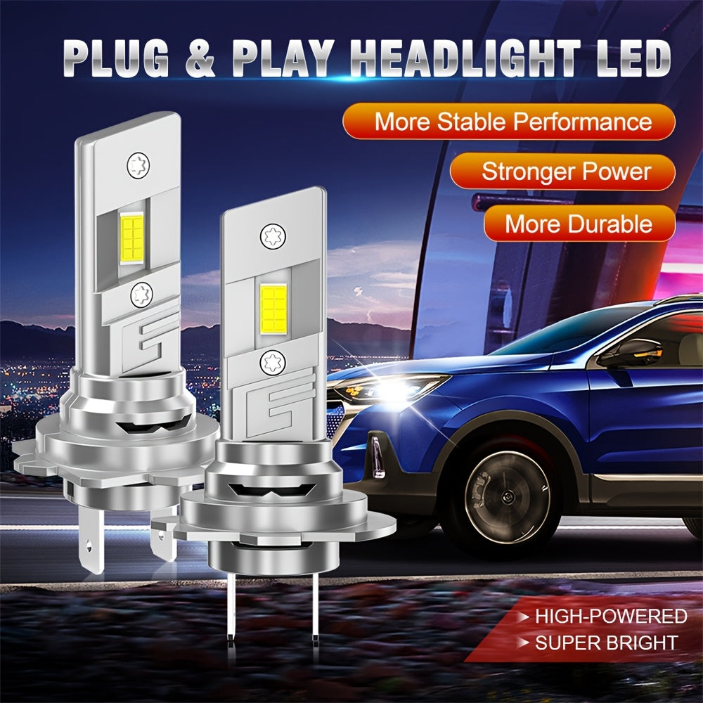 Carlitek 2个H7 H4 H3 H11 9006 LED车头灯泡 6500K,7035芯片,12V,即插即用,散热风扇,汽车照明升级,汽车爱好者