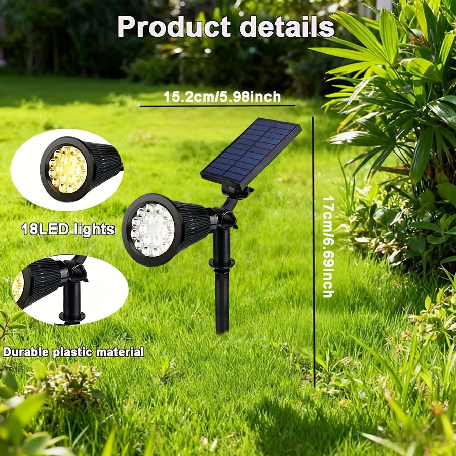 Outdoor Solar Spotlight Set, Available in 1/2/4 Packs, Landscape Light, Equipped with 18 LEDs, IP44 Waterproof Rating, Smart Light Sensor Function, Perfect for Outdoor Decoration in Courtyards, Gardens, Lawns, Walkways and Furniture Design
