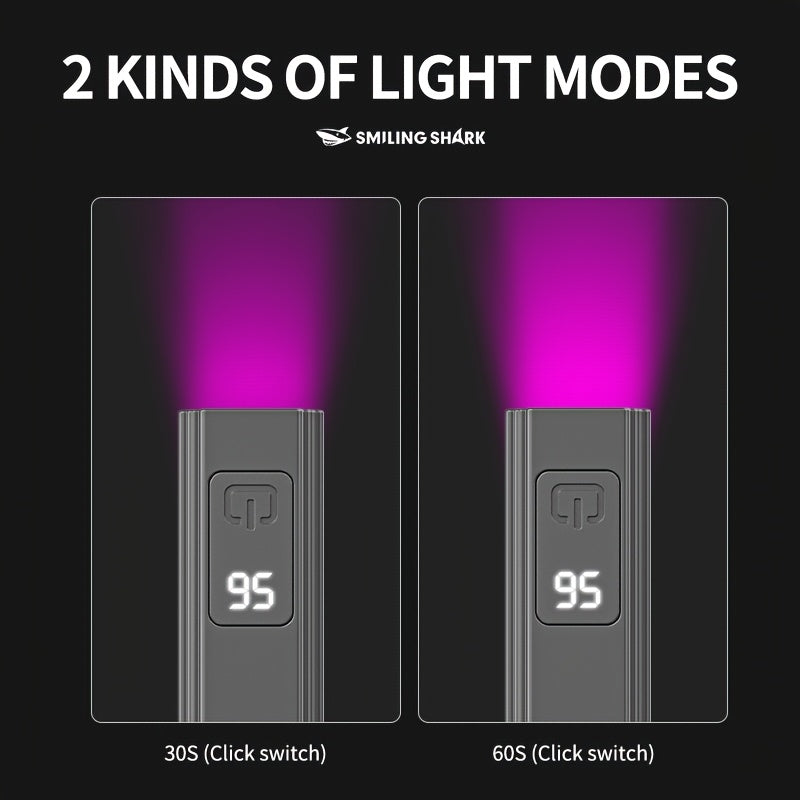 2PC SMILING SHARK LED Inspection Flashlight, Rechargeable Purple Light, 395nm UV Light, Ultra-Bright Handheld Lamp, 30s/60s Dual Mode, Type-C Fast Charging, Portable Flashlight for Night Use SD5316