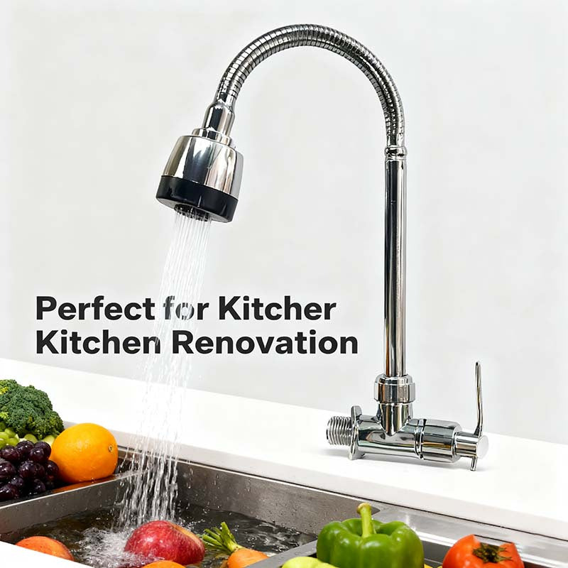 Wall Mount Pull-Out Faucet - 360° Swivel Universal Faucet for Kitchen, Bathroom & Balcony, Multi-Function Booster Anti-Splash Plated Faucet