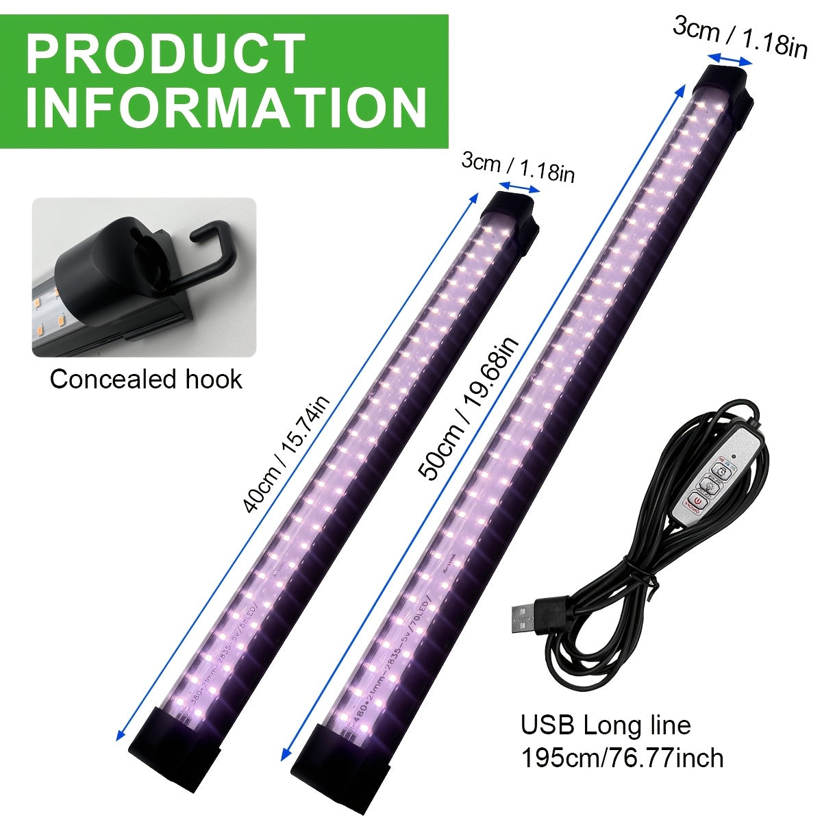LED Full Spectrum Plant Grow Light Strip, 15.74in/19.68in Magnetic Grow Lamp, Smart Timing 2H/4H/8H, Equipped with Hooks, Easy to Install