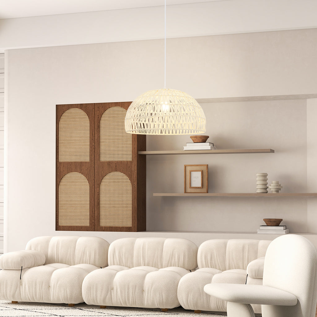 Paper Pendant Light, Dome Hanging Ceiling Light with Adjustable Hanging Cord, 17.5-Inch Decorative Pendant Light, Suitable for Kitchen Island, Dining Room, Bedroom, Foyer, Hallway, Beige