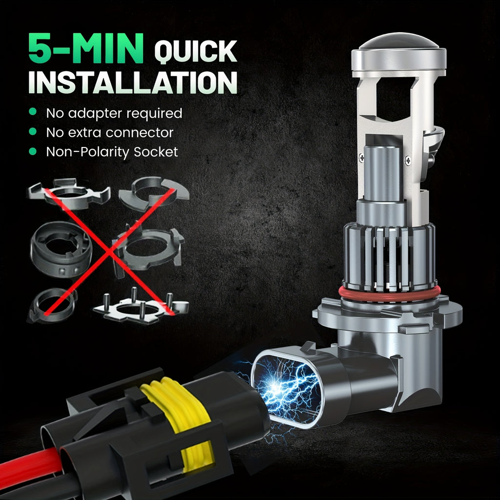 2-Pack H7 H4 LED Projector Mini Bulbs, Compatible with Canbus System, for H11, 9005 (HB3), 9006 (HB4) Car Turbo Headlights and Motorcycles, 12V, Easy Plug-and-Play Installation, No Battery Included