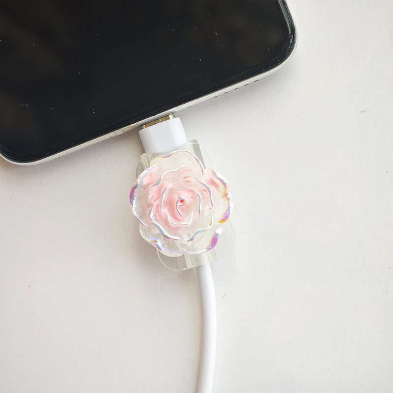 Cute Two Color Rose Phone Charging Cable Case | No Batteries Required, USB Connector, Universal Charger, Ideal for Birthday, Wedding, Valentine'S Day, Graduation, New School, Father'S Day, Christmas, Halloween - Data Cable Protection Set