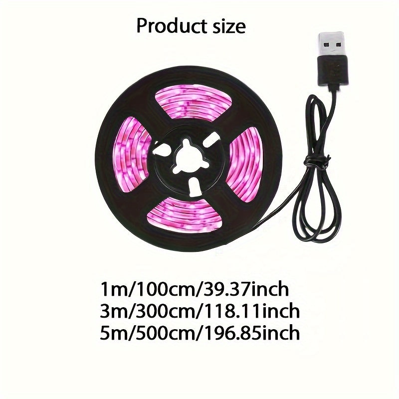 1pc USB供电粉紫光60LED灯带不防水电视背景灯带、室内装饰灯带可任意剪裁DIY,柔软耐用，适用于庭院，露台，母亲节，春季氛围灯，花园装饰礼物