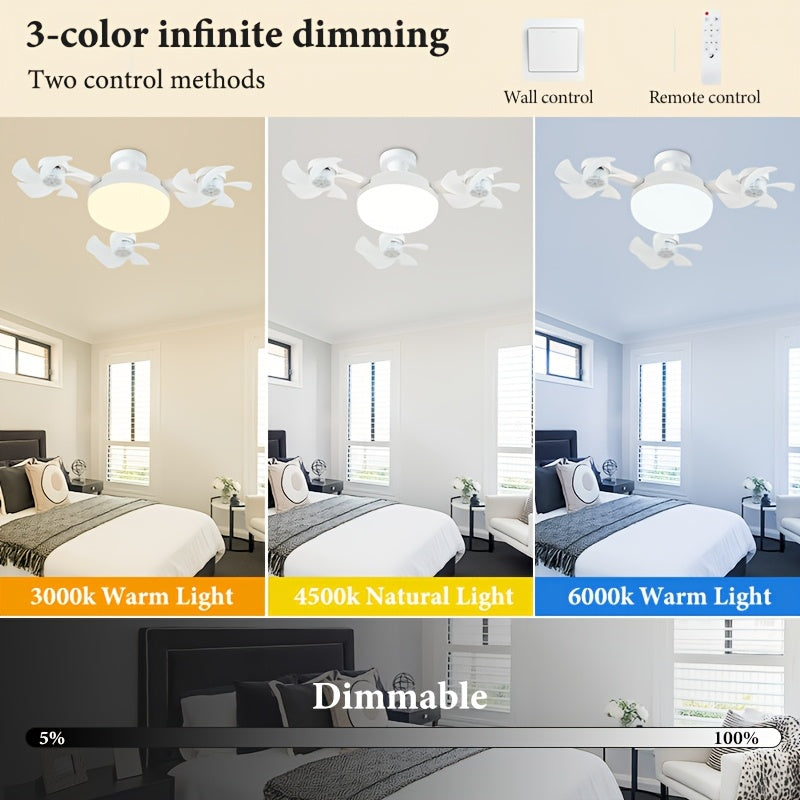 Ceiling Fan with Light, 3-Blade Ceiling Fan, E26 Socket, Dimmable Light, 3 Speed Levels, Flush Mount Ceiling Lamp with Remote, Decor for Bedroom Study, All Season Use