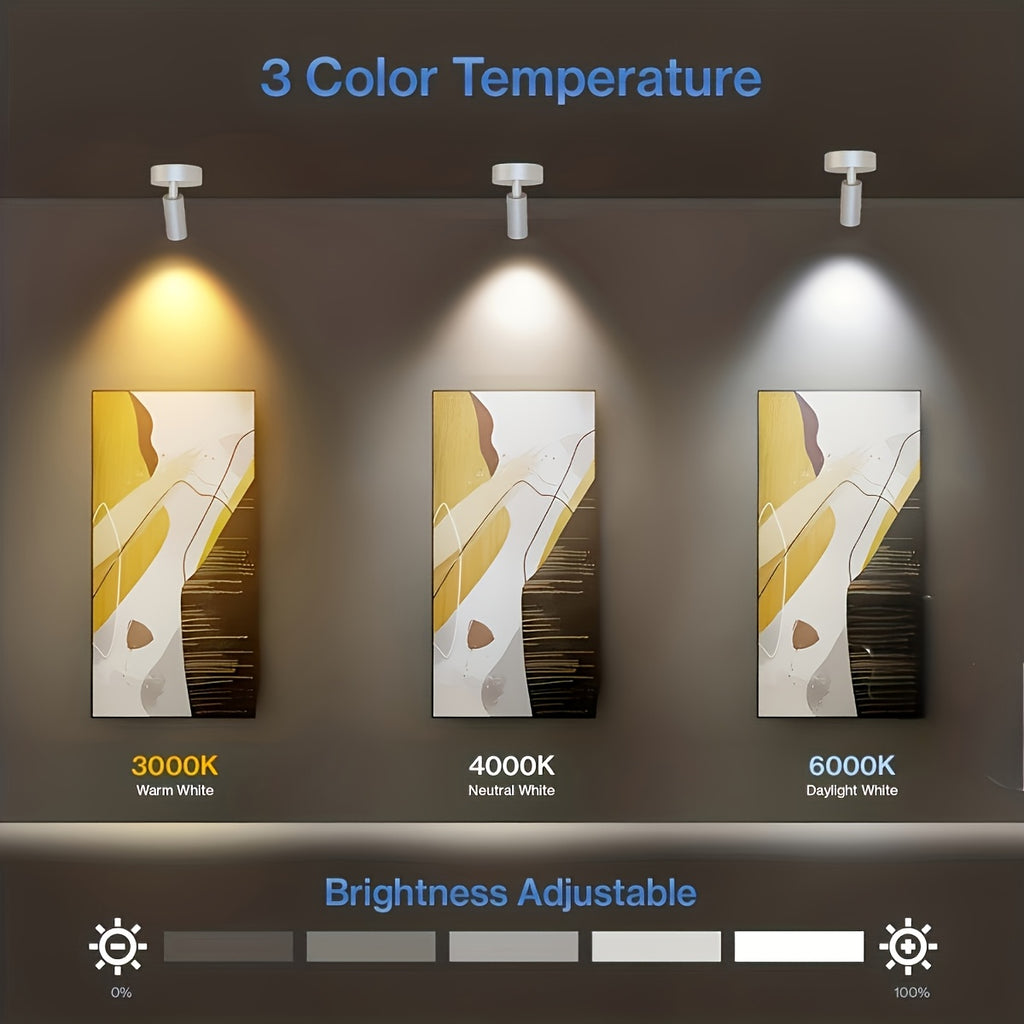 Tri-color temperature wireless motion sensor spotlight, magnetic wall light, high-efficiency sensor light, battery-powered rechargeable wall light, adjustable warm/cool/neutral light, indoor spotlight, suitable for hallways, photos, artwork display