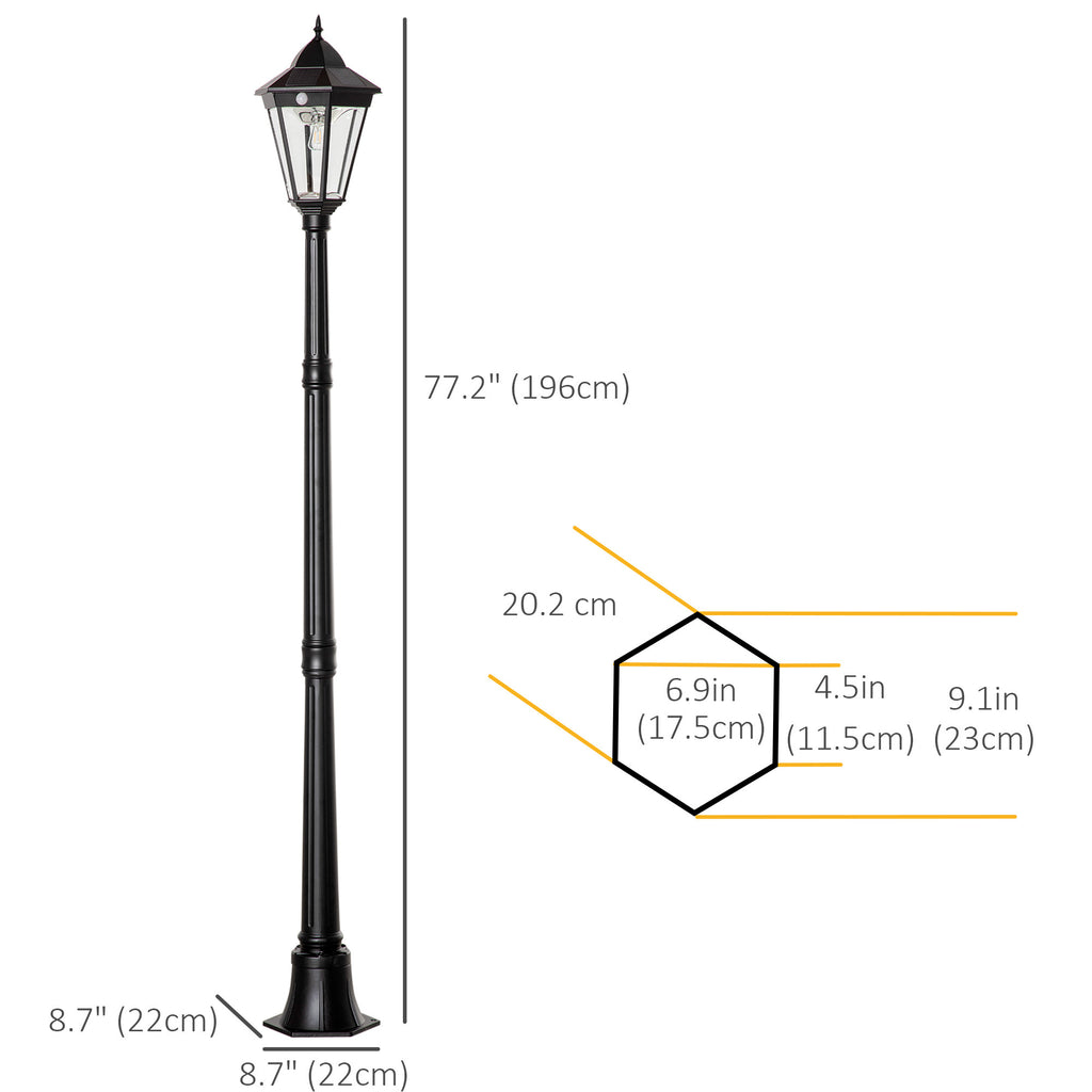 77-Inch Solar Lamp Post Light, Aluminum Outdoor Street Light Garden Light, PIR Motion Activated Sensor, Adjustable Brightness, Perfect for Lawn, Walkway, Driveway, Black