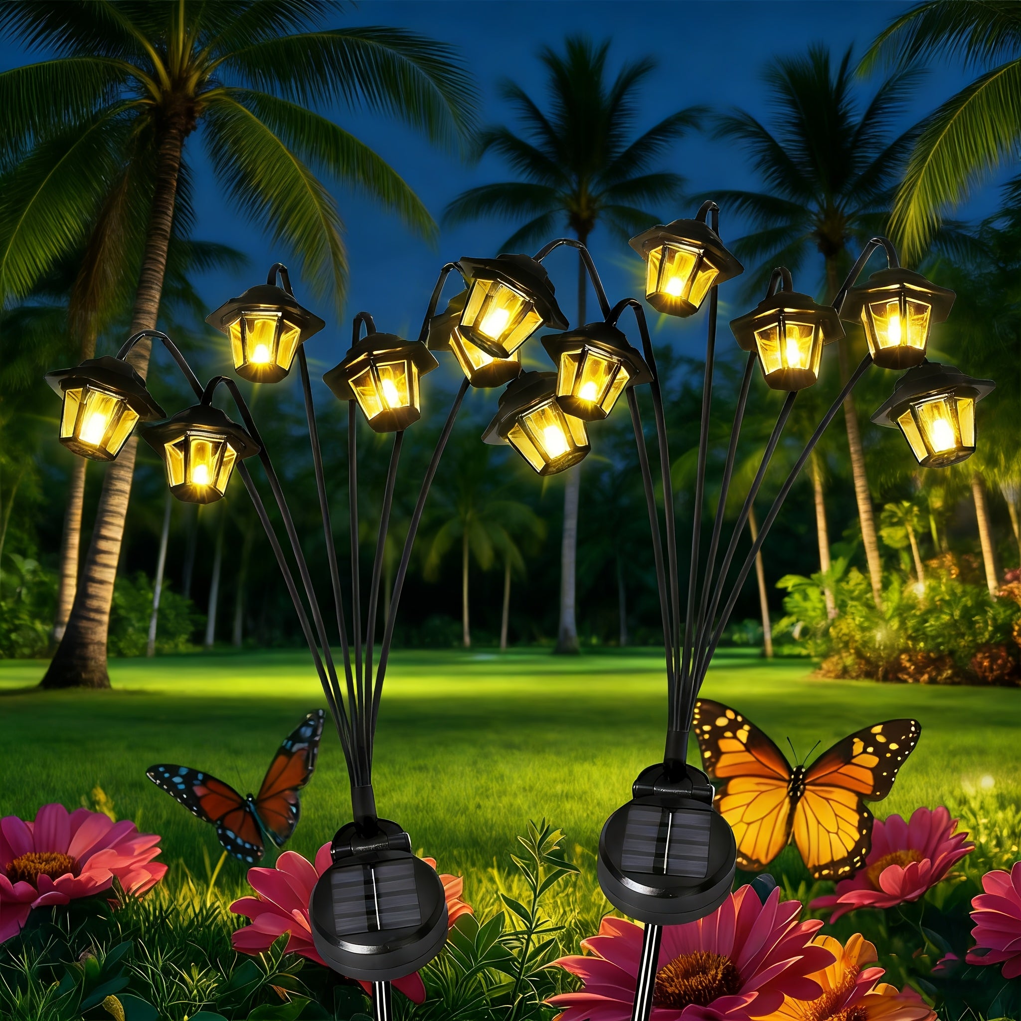OTDECOR Solar 6-Head Vintage Lantern Lawn Light 2 Pack, Outdoor Path Ground Insert Light with Warm LED Light Source, Garden Decorative Light, Ideal Gift for Gardening Enthusiasts and Mothers, Perfect for Courtyard, Yard and Flower Beds