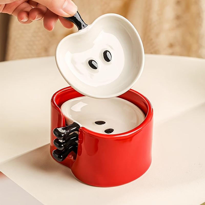 4pcs Ceramic Apple Dish with Collector, Cute Apple Snack Plate, High-Appeal Exquisite Hot Pot Dip Dish, Perfect for Home Decor, Kitchen Sauce Dish, Living Room Coffee Table Snack Plate, Gift Idea