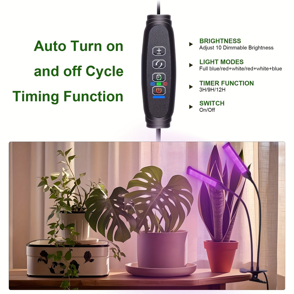2-in-1 Full Spectrum LED Plant Grow Light, USB Powered with Timer & Dimmable Function, 3 Lighting Modes, Smart Sensor Timer Dual Wavelength Design, Indoor Potted Plant Desk Lamp for Home Office, Compatible with Smart Devices