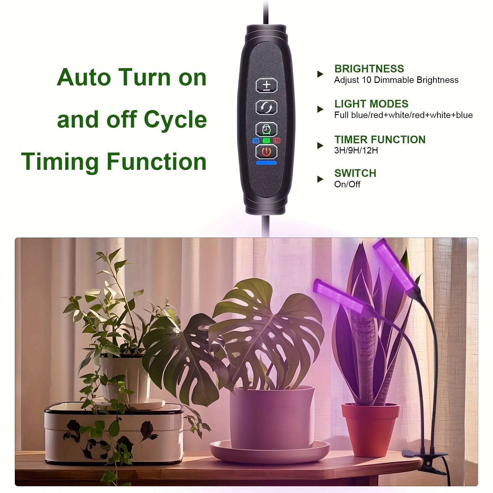 2-in-1 Full Spectrum LED Plant Grow Light, USB Powered with Timer & Dimmable Function, 3 Lighting Modes, Smart Sensor Timer Dual Wavelength Design, Indoor Potted Plant Desk Lamp for Home Office, Compatible with Smart Devices