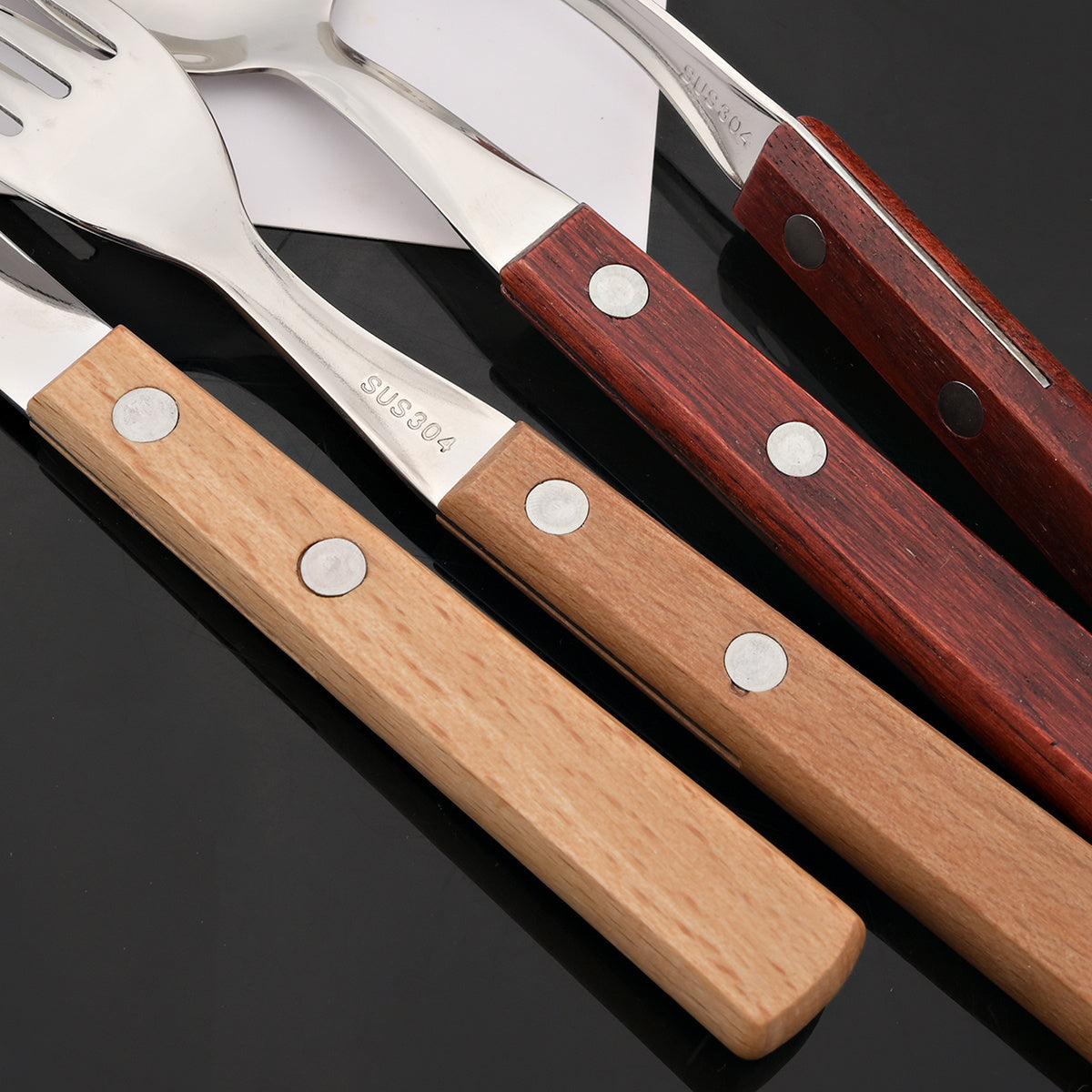 24-Piece Stainless Steel Cutlery Set with Wooden Handles – Mirror Polished Knife, Fork, Spoon & Tea Spoon – Vintage Flatware Set Service for 6 – Perfect for Home, Restaurant & Weddings