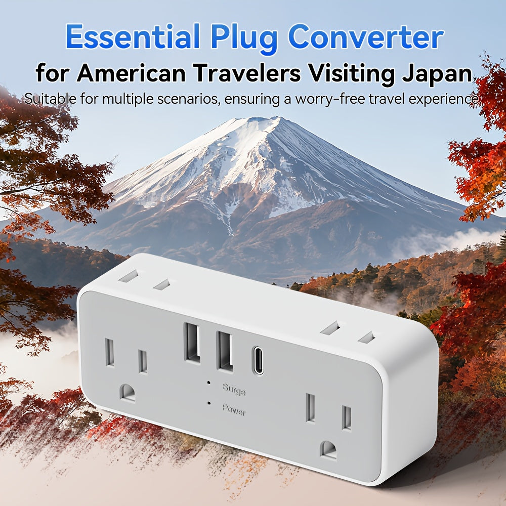 This Is a US JP Plug Extension Socket Equipped with USB Ports, Designed for Travel And Featuring Surge Protection. It Is Compatible with Sockets in Various Countries Including America, Japan, China, The Philippines, Canada, Mexico