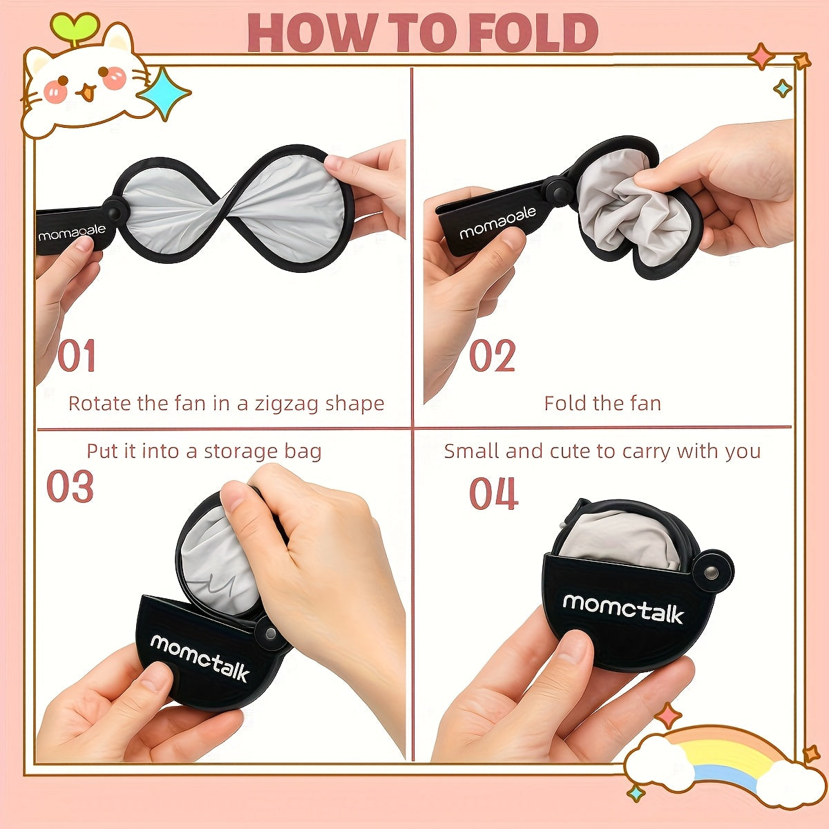 Portable Handheld Folding Fan with Storage Bag, Compact Easy to Carry Manual Operated Fan, Essential for Summer Outdoor Activities Beach Party Travel