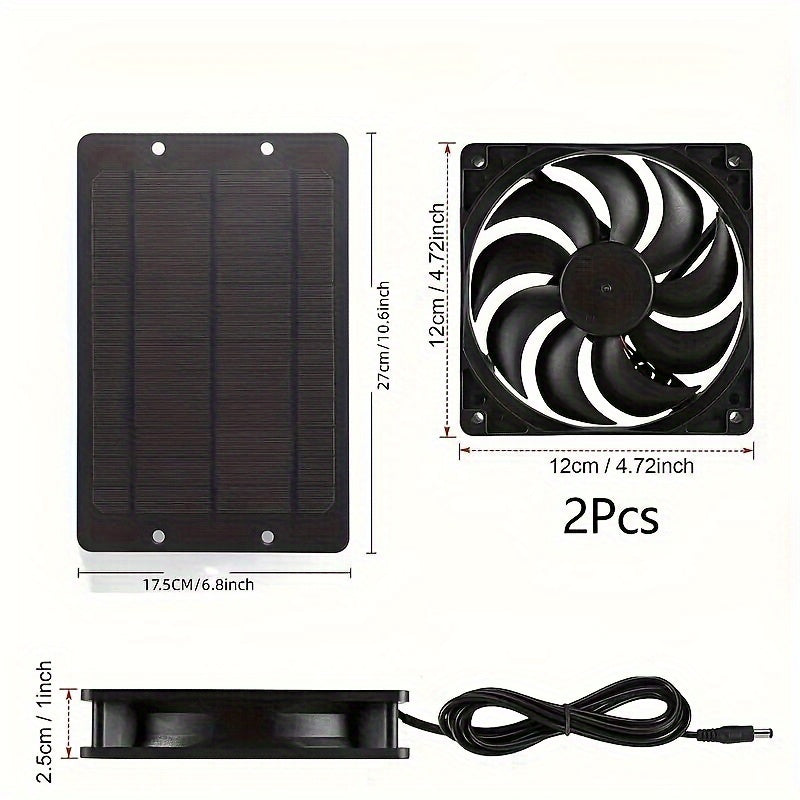 RCL-Solar Fan, 2 Fans, Solar Powered, Solar Ventilation Exhaust Fan Air Circulation Outdoor Kit, Suitable for RV Travel, Camping, Pet House, Window, Chicken Coop, Greenhouse, Shed