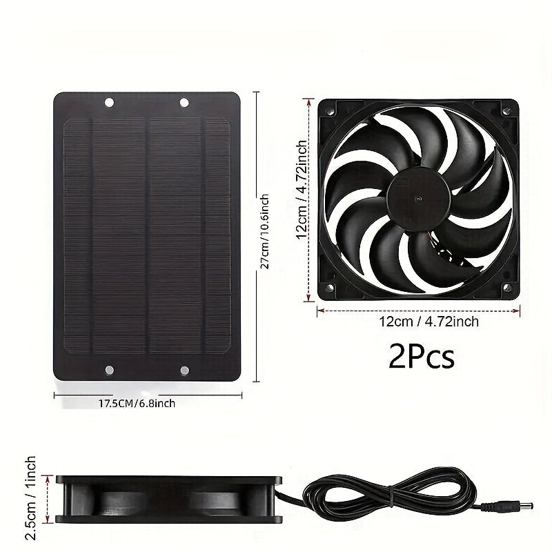 RCL Solar Fan, 2 Fans Solar Powered, Solar Ventilation Exhaust Fan Air Circulation Outdoor Kit, Ideal for RV Travel, Camping, Pet House, Window, Chicken Coop, Greenhouse and Shed