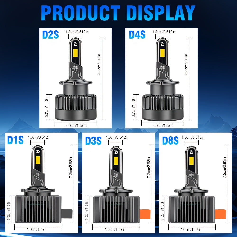 2-Pack Upgraded LED Headlight Bulb Kit, Compatible with D1S, D2S, D3S, D4S and D8S, 6000K White Light, 360° All-Around Heat Dissipation, 180W High Power, Super Bright CSP Chip Technology, Easy to Install, Battery Not Included