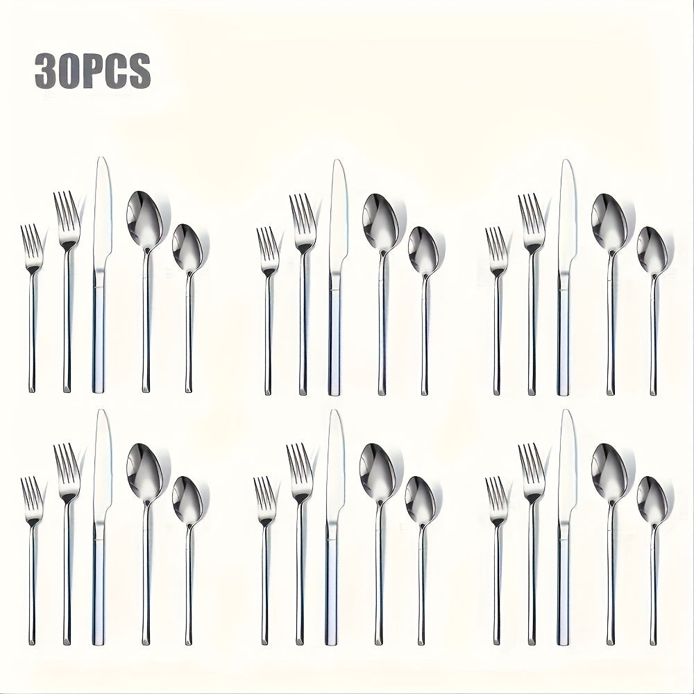 30-Piece Silver Flatware Set for 6, Premium Stainless Steel & Mirror Polished Cutlery Set – Includes Forks, Knives, Spoons – Perfect for Home, Kitchen, Restaurant – Durable, Corrosion Resistant, Dishwasher Safe