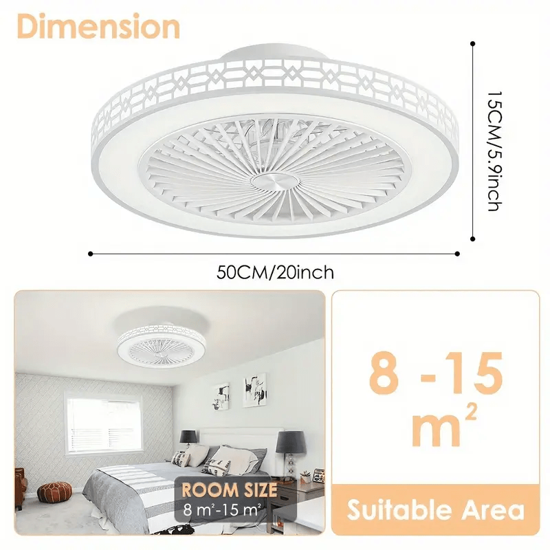 Modern Ceiling Fan with Light, 20" Low Profile Flush Mount, Dimmable LED Timed Enclosed Fan Light, 6 Speeds with Remote, for Bedroom, Living Room, Kitchen, Office