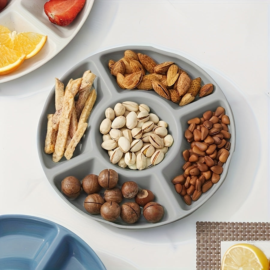 1 Piece, Creative Nut Tray with 3 Sizes, Dried Fruit Dish, Plastic Snack Plate, Divided Candy Bowl, Dessert Plate, Food Container, Fruit Tray – Decorative Serving Plate for Kitchen & Living Room (Beige / Blue / Green / Pink / Navy / Gray)