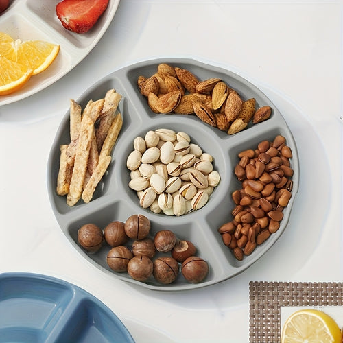 1 Piece, Creative Nut Tray with 3 Sizes, Dried Fruit Dish, Plastic Snack Plate, Divided Candy Bowl, Dessert Plate, Food Container, Fruit Tray – Decorative Serving Plate for Kitchen & Living Room (Beige / Blue / Green / Pink / Navy / Gray)