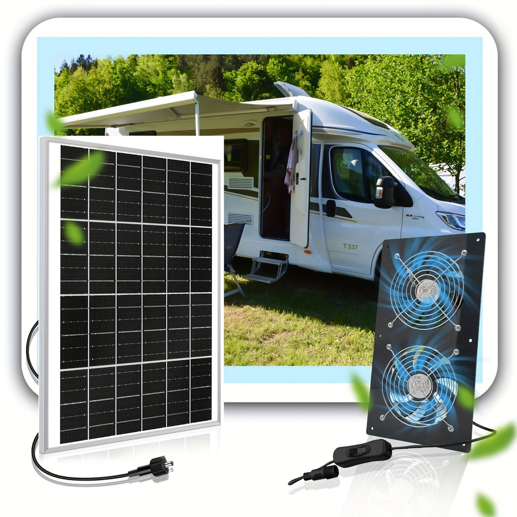 15W Solar Panel Equipped with Dual High-Speed Exhaust Fan Kit, Specially Designed for Wall-Mounted Ventilation and Cooling, Ideal for Outdoor, Solar Greenhouse, Attic, Shed, RV, Chicken Coop and Dog House